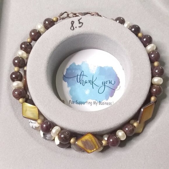 2 Bracelets! Neutral Color Scheme! Semi Precious Beads! Classy & Chic + Elegant! - Picture 8 of 13